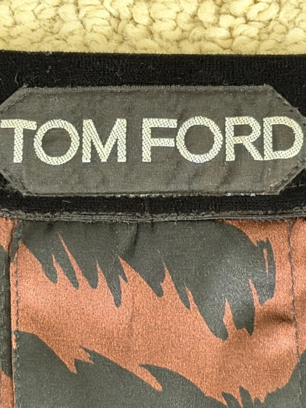 Tom Ford Brown Black Zebra Stretch Silk Logo Velvet Waistband Boxer Shorts